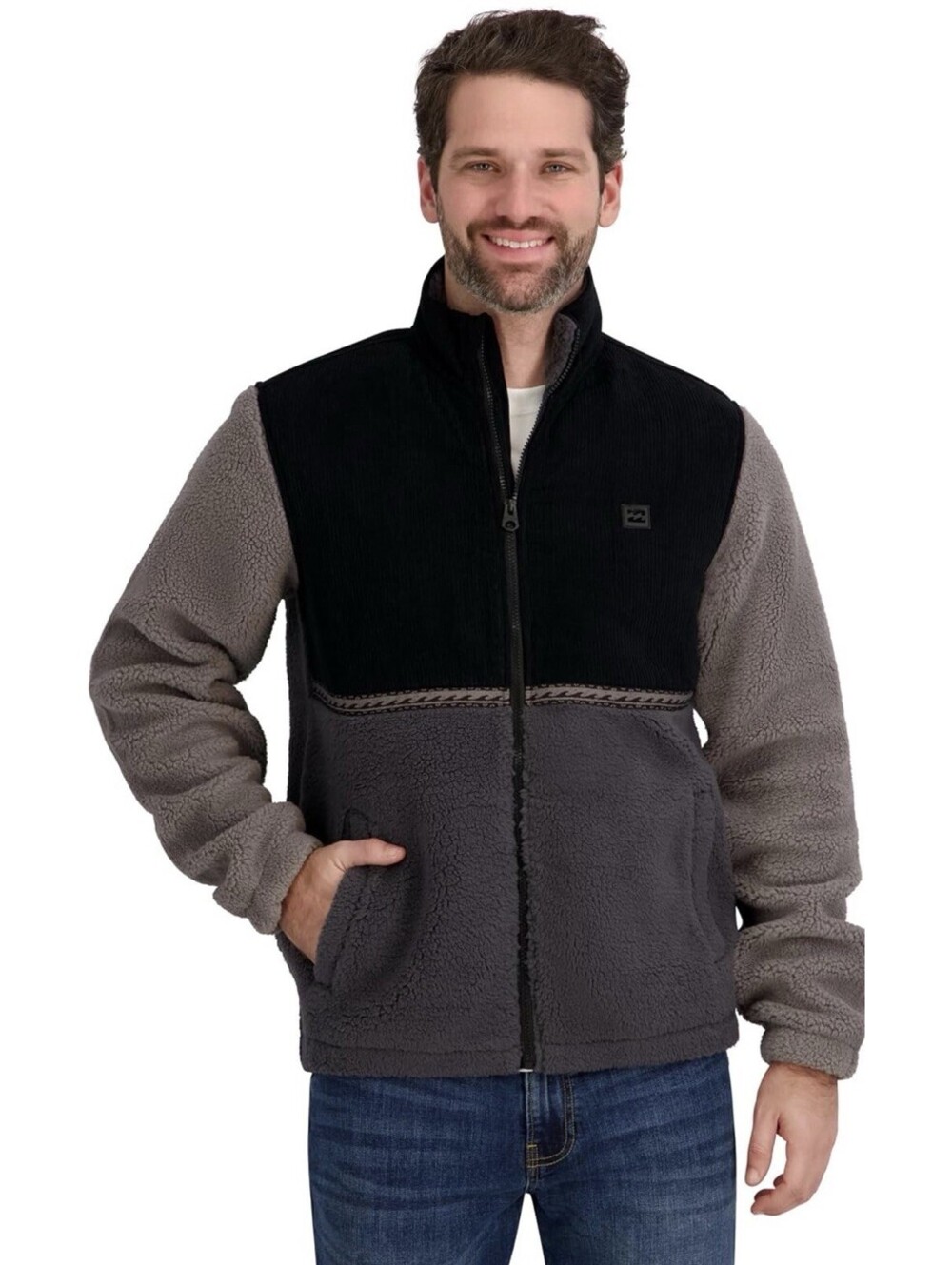 Billabong Sherpa Corduroy  Full Zip Mock Neck Jacket Men’s M Black/Gray NWT
